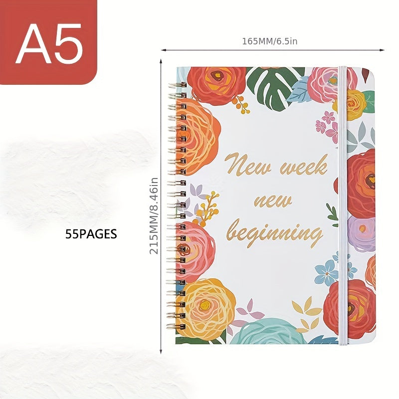 Flower Pattern Weekly Planner English Notepad Coil Schedule Book