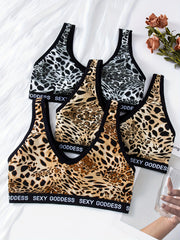 3pcs Leopard Wireless Bras Comfy & Breathable Stretch Bra Women's Lingerie