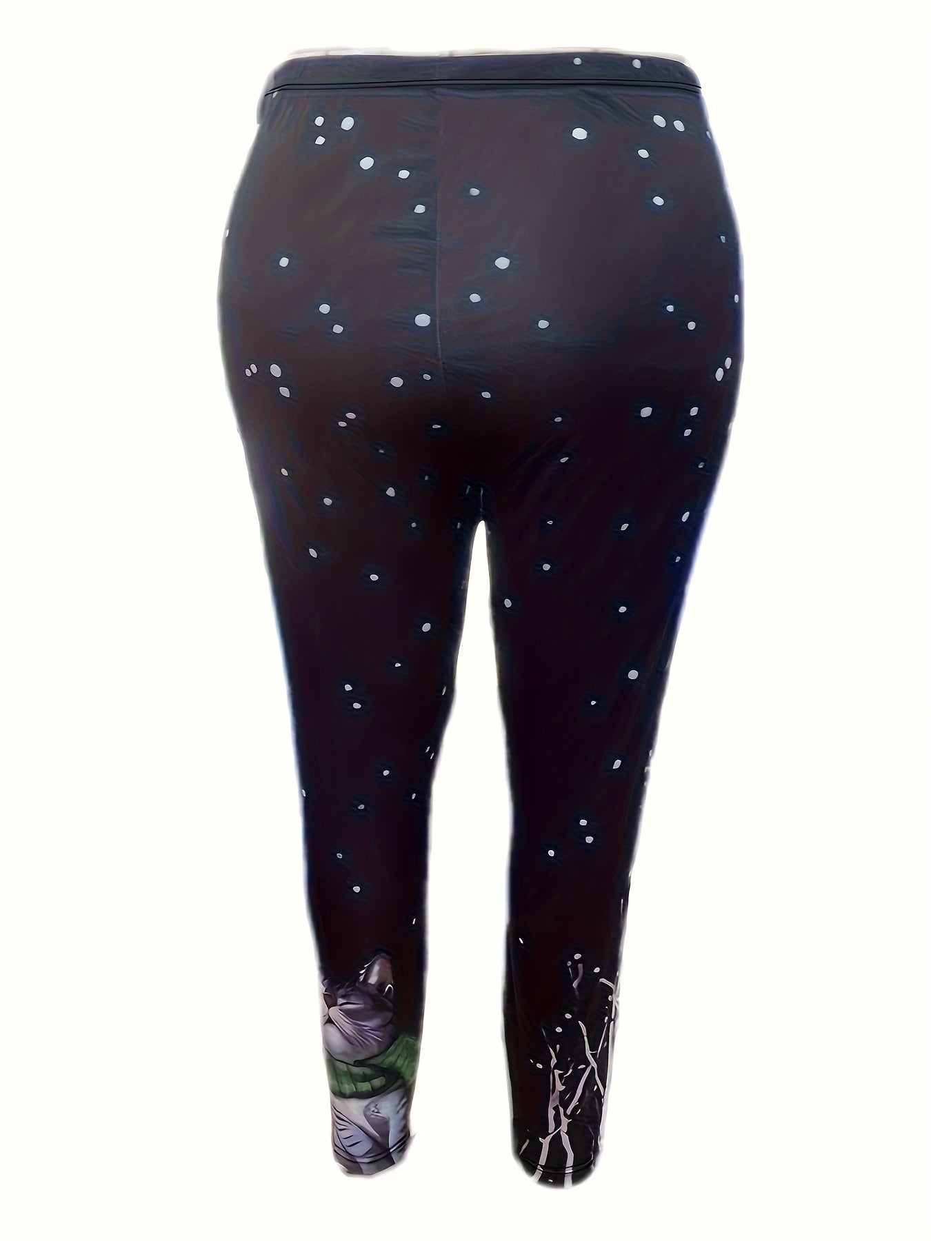 Women's Plus Cat Print Elastic High Rise Skinny Trousers