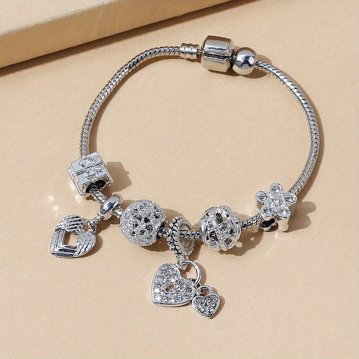 Vintage Rhinestone Flower Peplum Beaded DIY Copper Bracelet