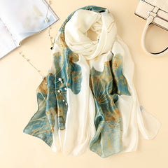 Silk Satin Lotus Flower Scarf Turban Headband Lightweight Shawl