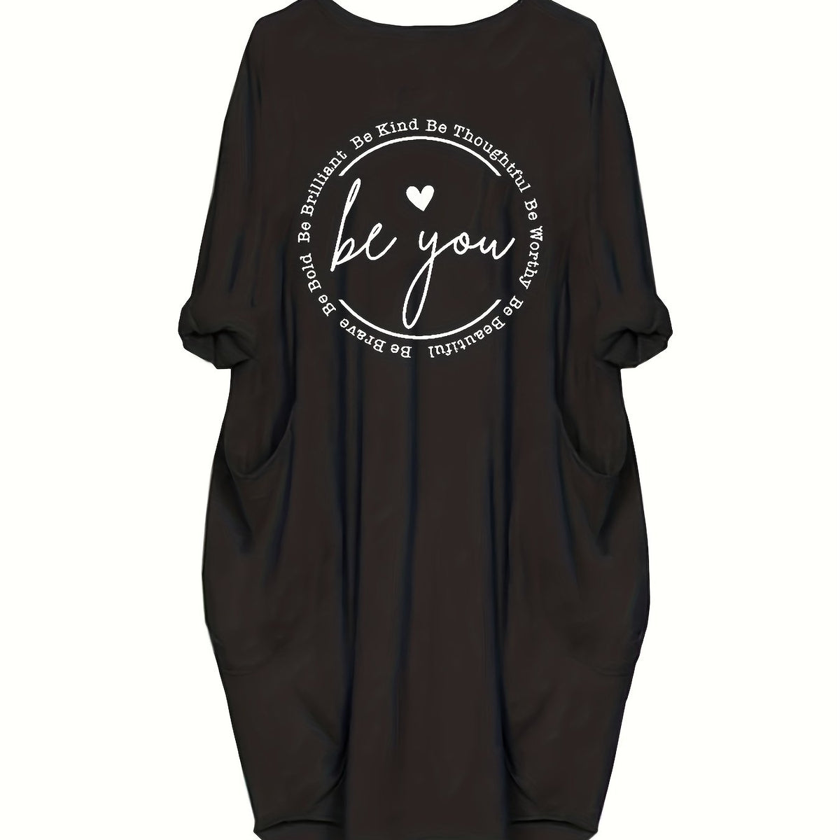  Slogan Print Loose Fit Baggy Dress