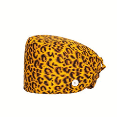 Floral Leopard Print Nurse Hat Elastic Lace Up Cap