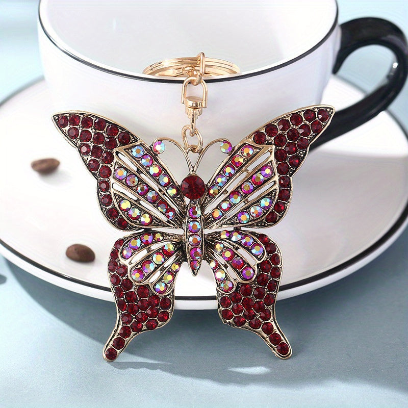 Rhinestone Butterfly Keychain Metal Key Ring Purse Bag Charm Gift For Mom