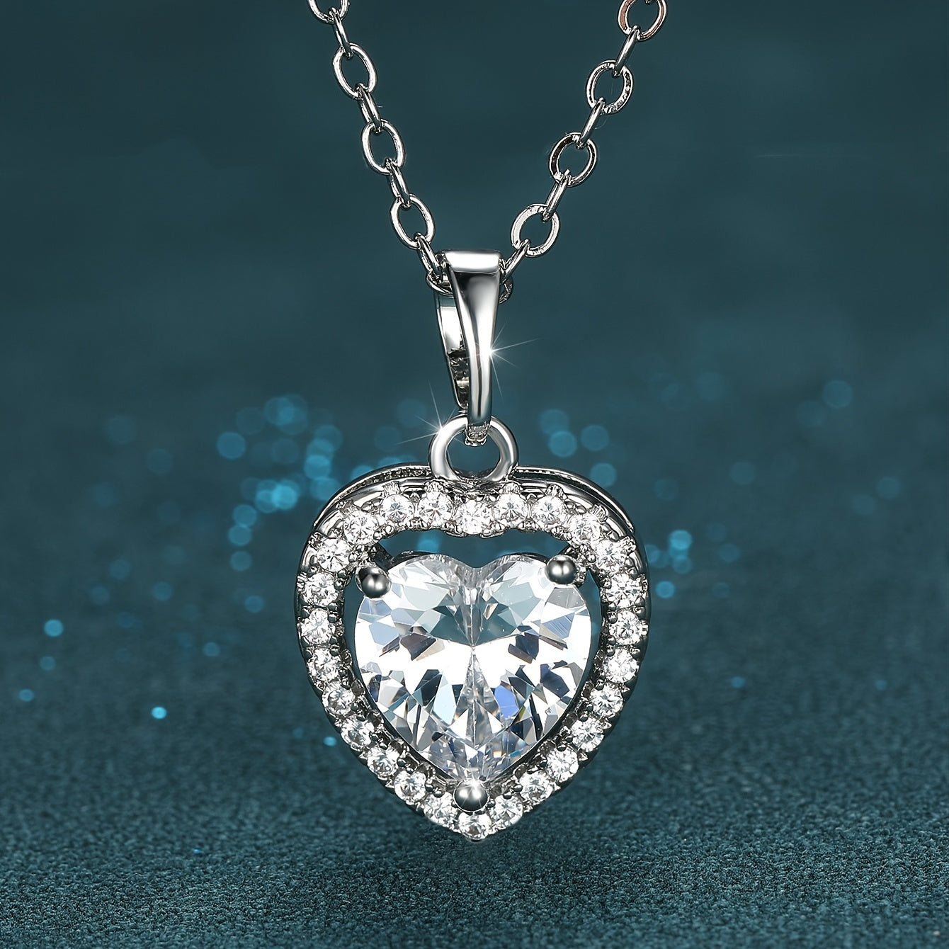 Crystal Pendant Necklace Silver Heart Chain Necklace for Women