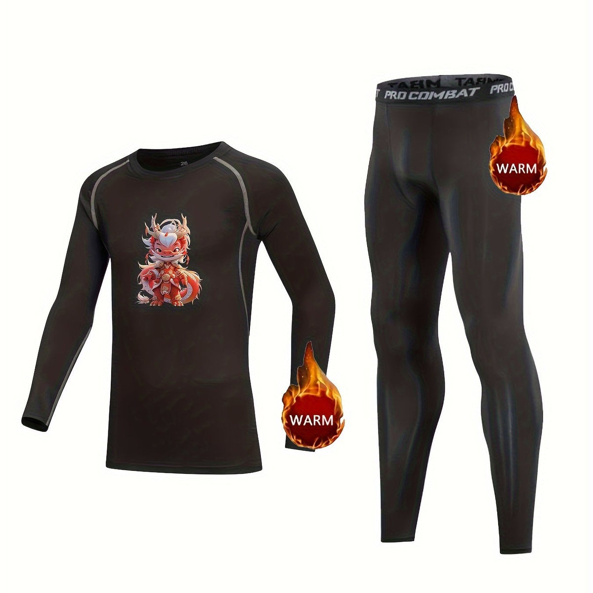 Kids Cartoon Dragon Compression Fleece Sets