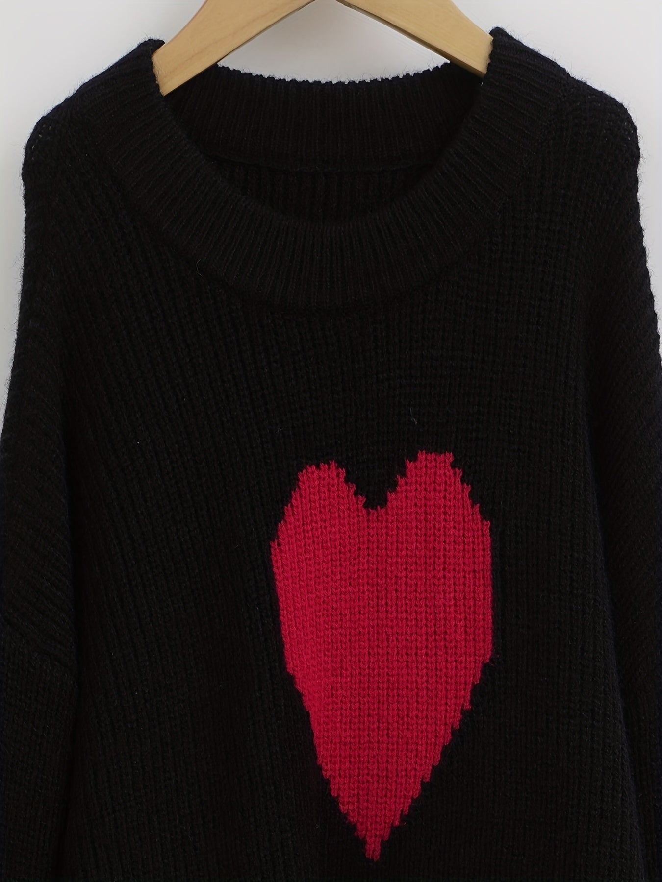 Girls Heart Graphic Knitted Sweater Long Sleeve Casual Top
