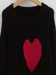Girls Heart Graphic Knitted Sweater Long Sleeve Casual Top
