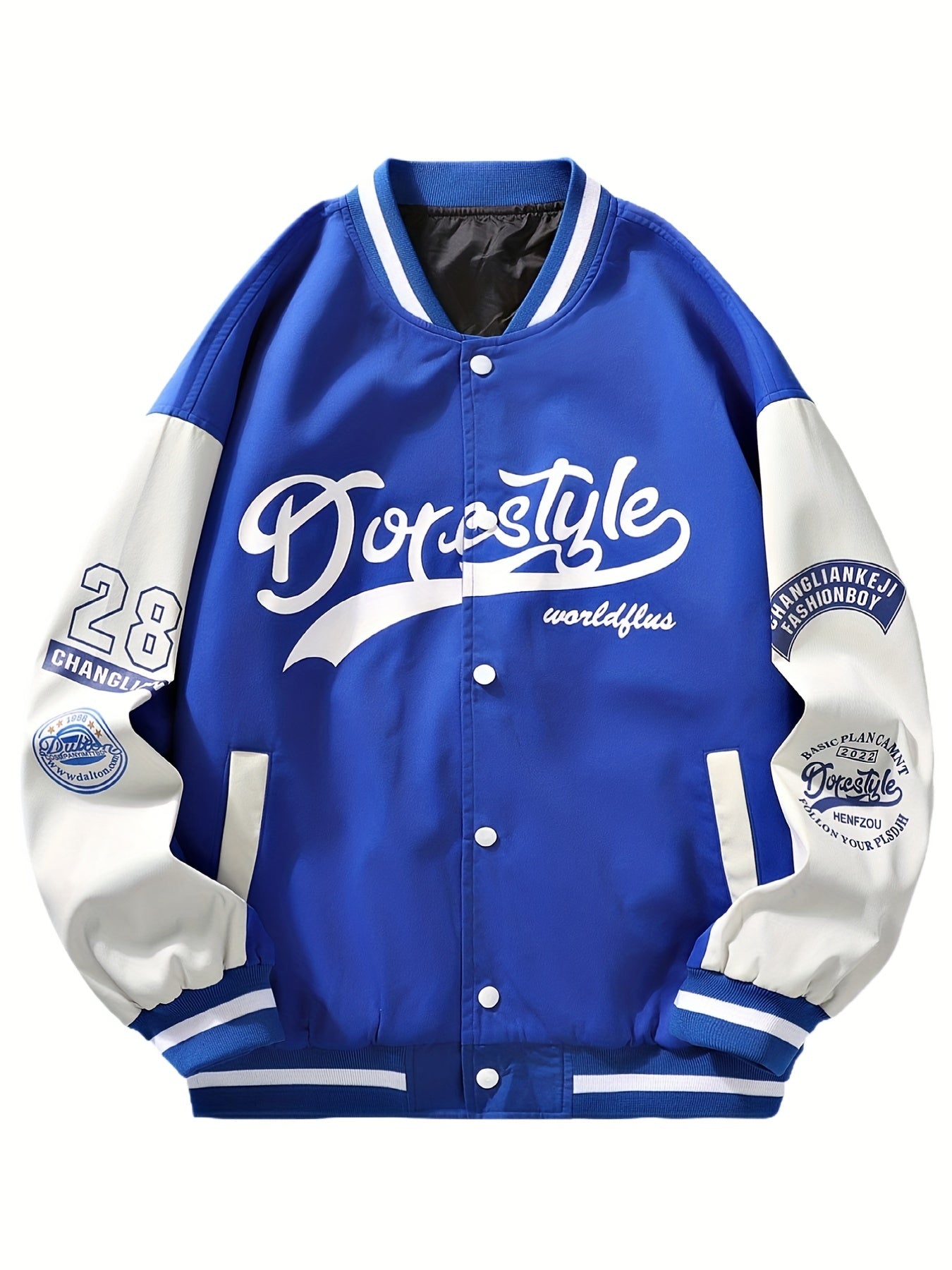 Letter Print Varsity Jacket Men's Casual Button Up Jacket Spring Fall