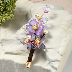 Chinese Flower Hair Clips Faux Pearl Vintage Barrettes