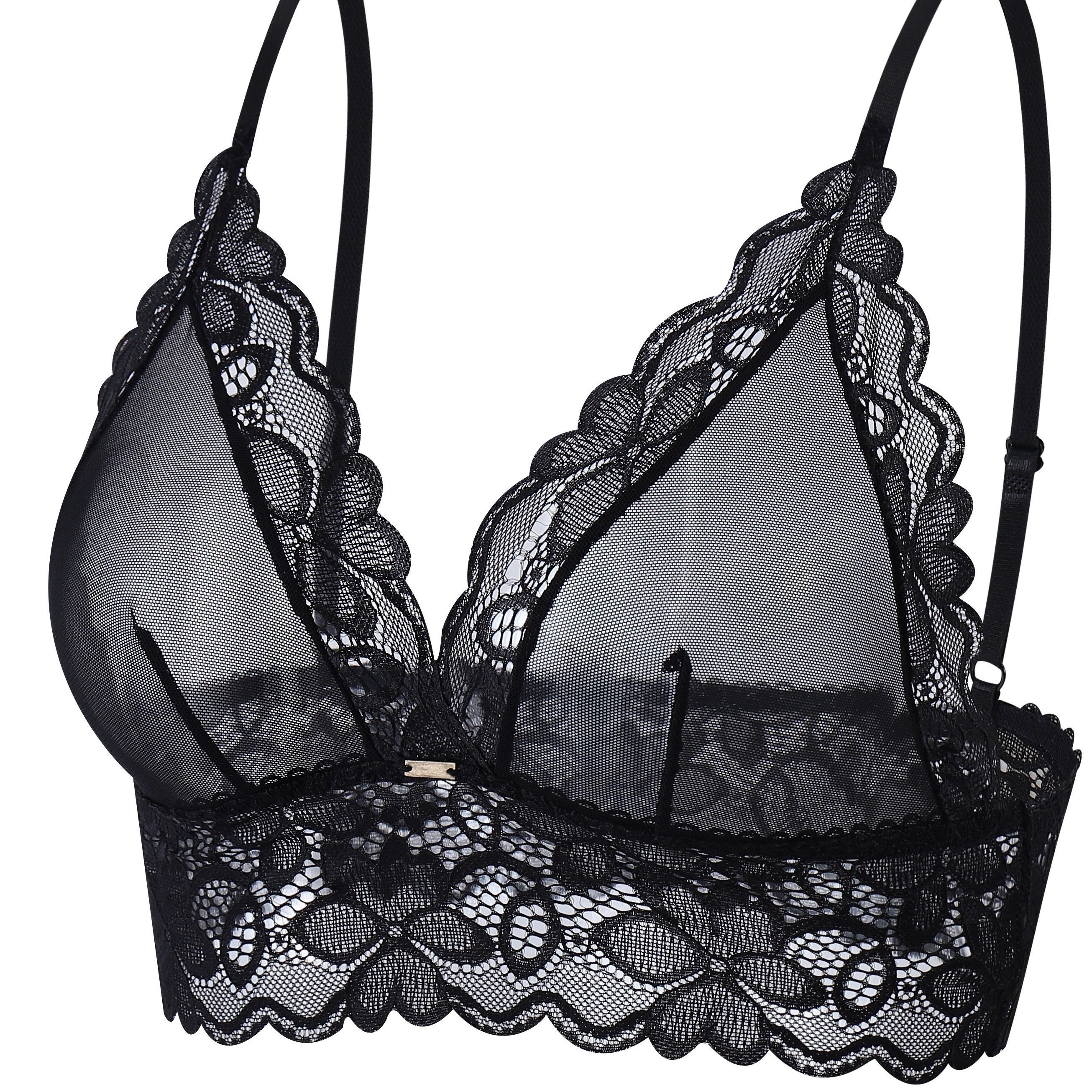 Floral Lace Unlined Bra Breathable Scallop Trim Lingerie