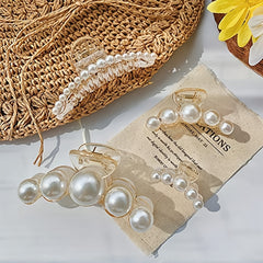 4pcs French Faux Pearl Hair Claw Clip Non Slip Strong Hold Grip Hair Accessories