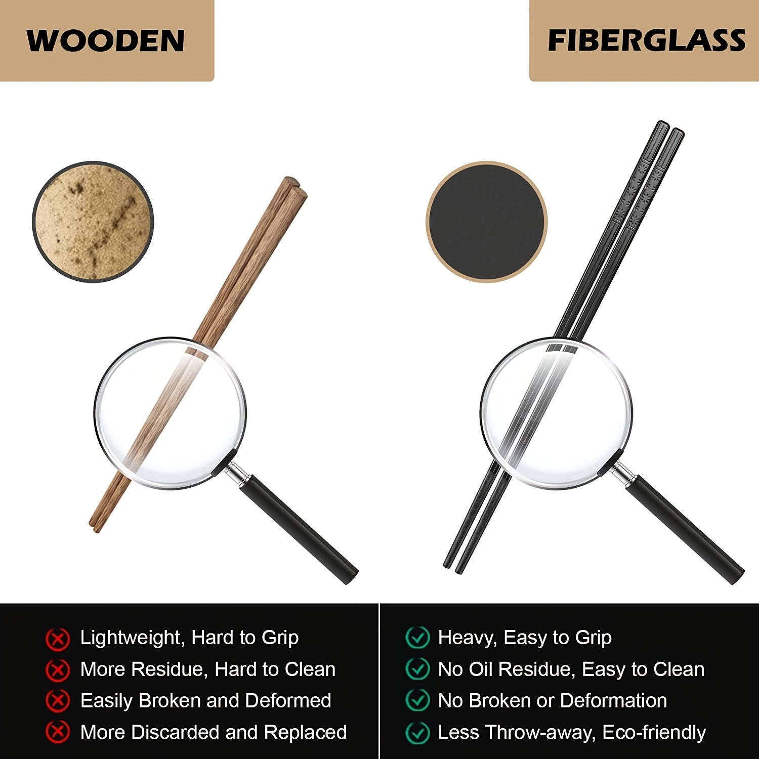 5 Pairs Japanese Fiberglass Chopsticks Non-slip 9.57 In