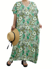  Floral Print Tank Dress V Neck Sleeveless Casual with Pockets