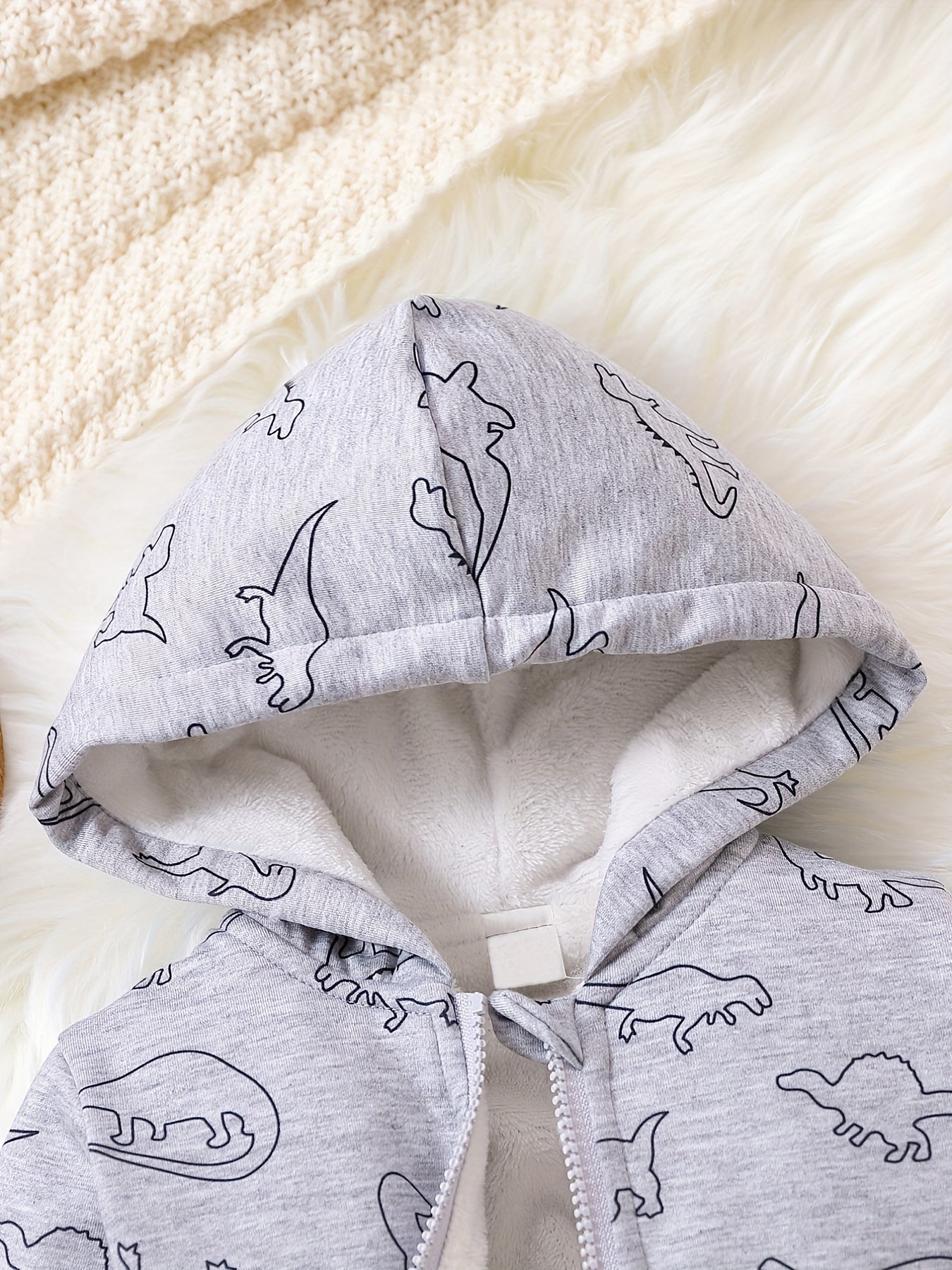 Boys Dino Cartoon Fleece Hoodie Zip Up Sweatshirt