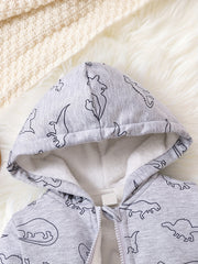 Boys Dino Cartoon Fleece Hoodie Zip Up Sweatshirt