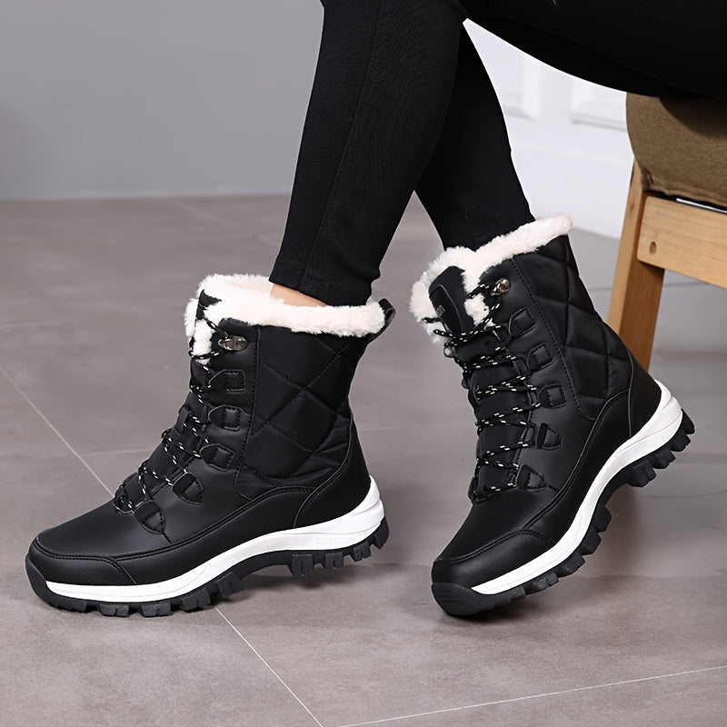 Women's Plush Lined Snow Boots Waterproof Thermal Lace Up Winter Outdoor Shoes