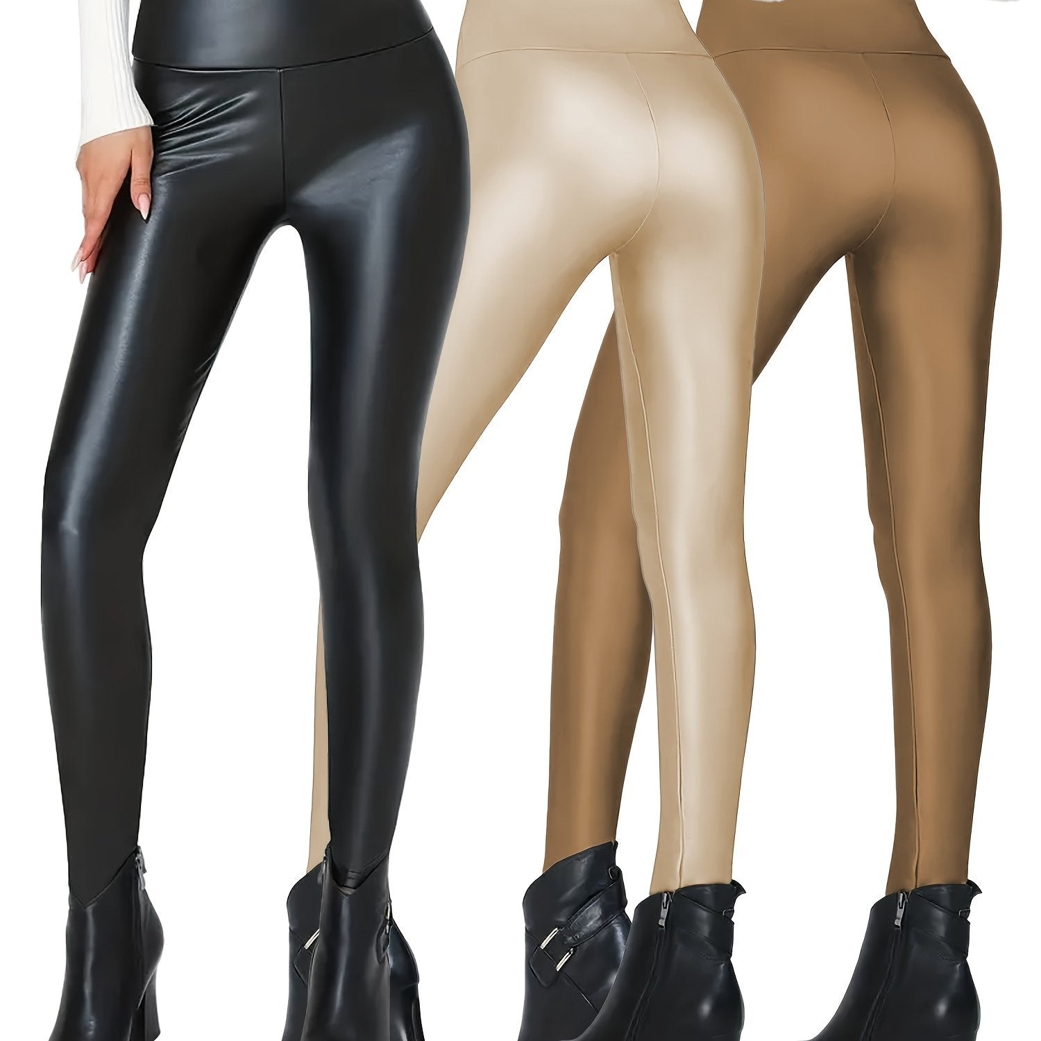 Fleece Lined Faux Leather Yoga Leggings Warm Sports Tight Pants