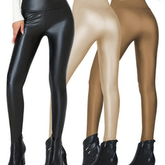 Fleece Lined Faux Leather Yoga Leggings Warm Sports Tight Pants