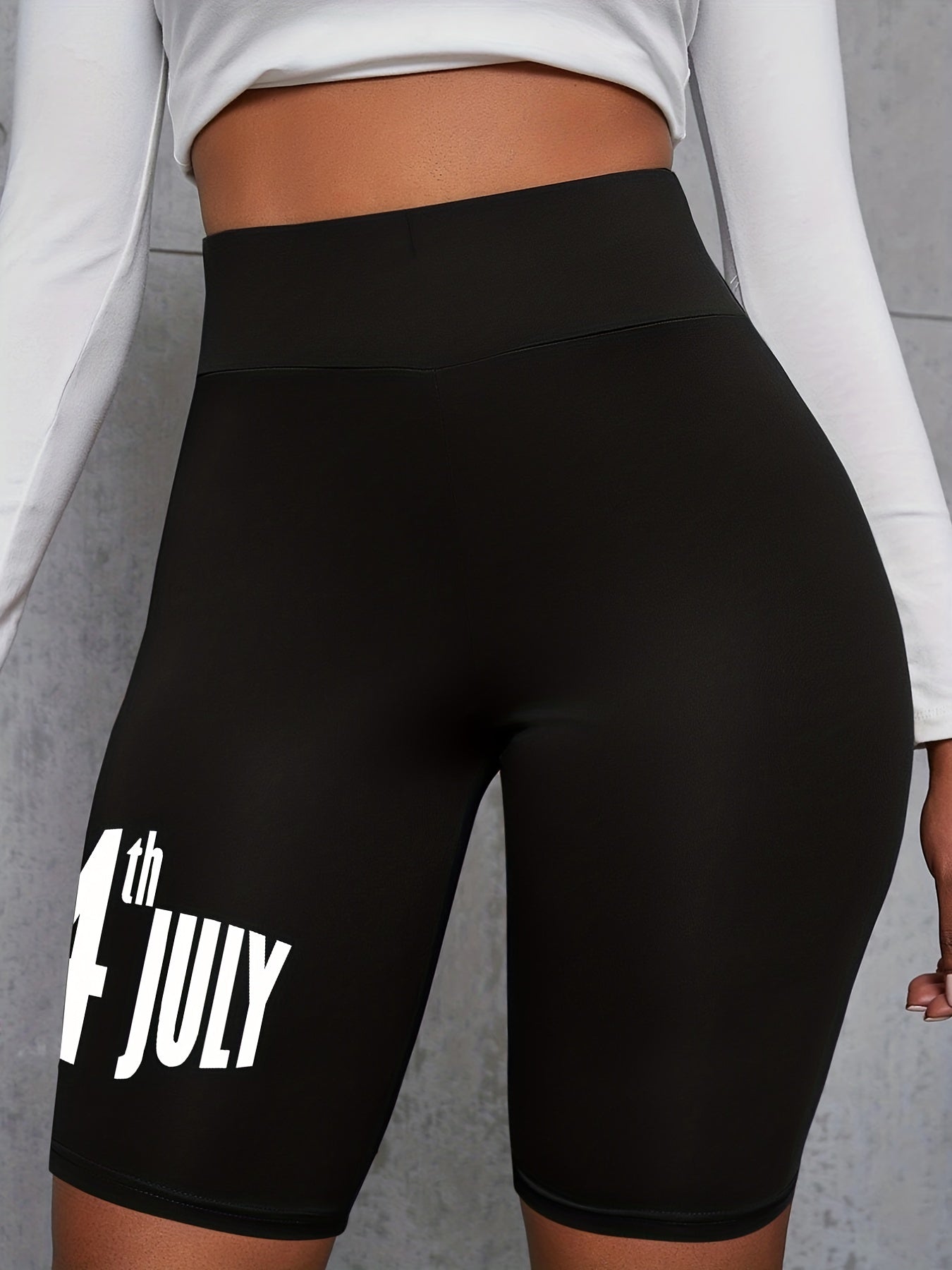 Date Print High Rise Biker Shorts Women's Plus Size