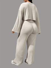  Ribbed Crop Top & Tie Front Pants Set