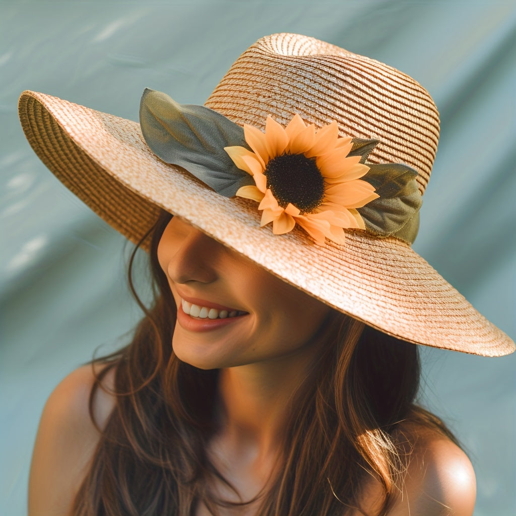 Foldable Sunflower Sun Hat Wide Brim Packable UV Protection Floppy Beach Hat