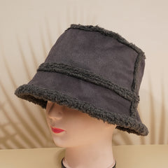 Reversible Suede Lamb Wool Bucket Hat - Unisex Solid Fisherman Hat