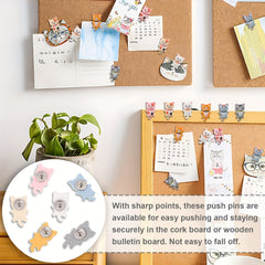 30 Cat Thumbtack Decorative Tacks for Cork Board - Coloured Push Pins Animal Dec