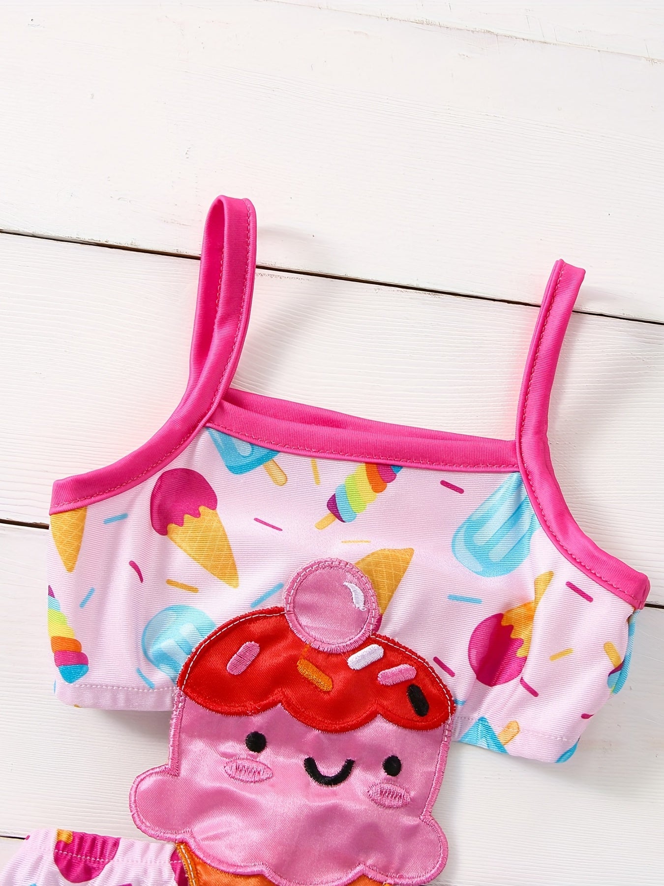 Ice Cream Cartoon Print Camisole Swimsuit Girls Tankinis