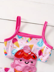 Ice Cream Cartoon Print Camisole Swimsuit Girls Tankinis