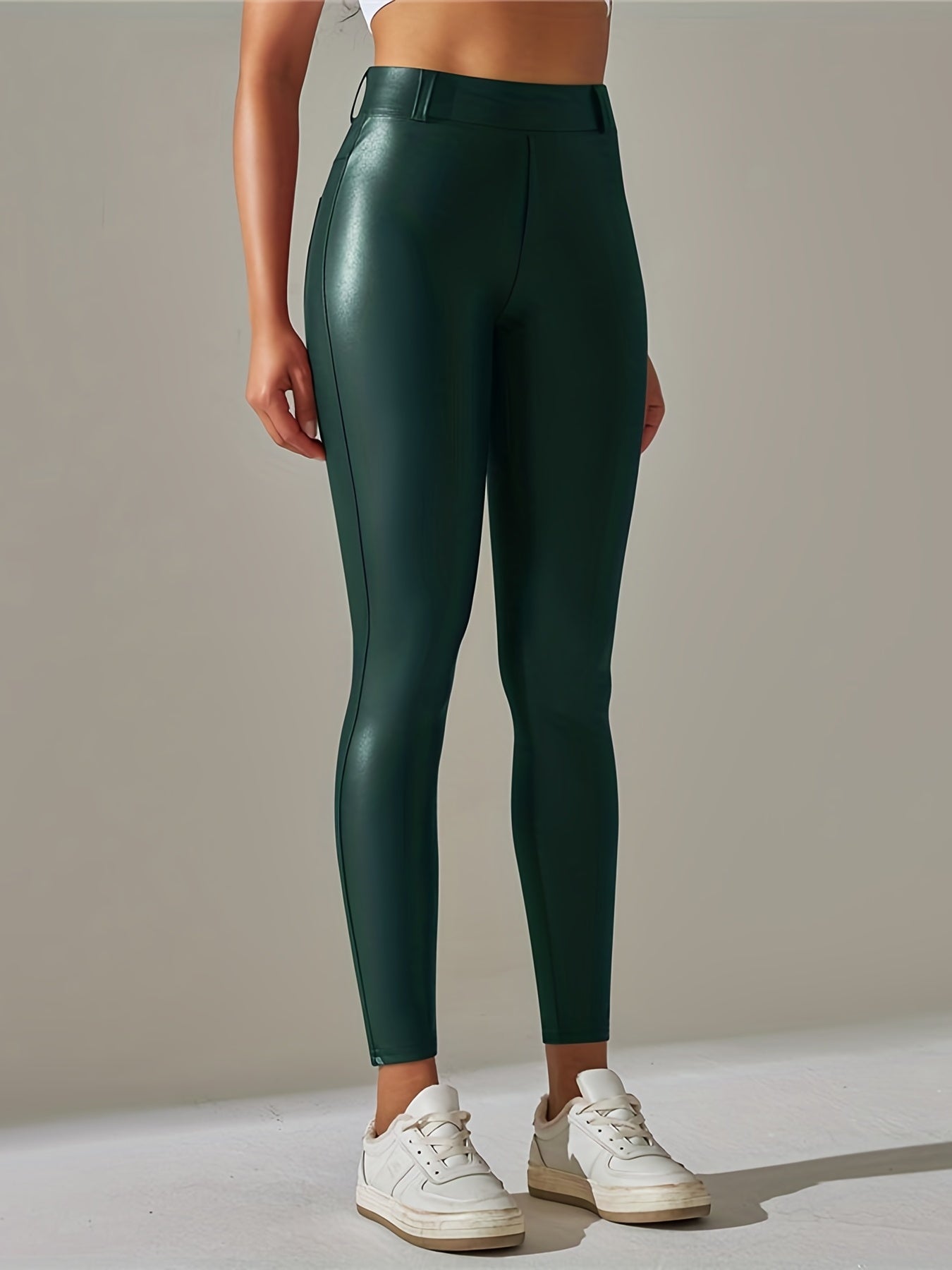 Warm Fleece Leggings High Wasted PU Leather Pants