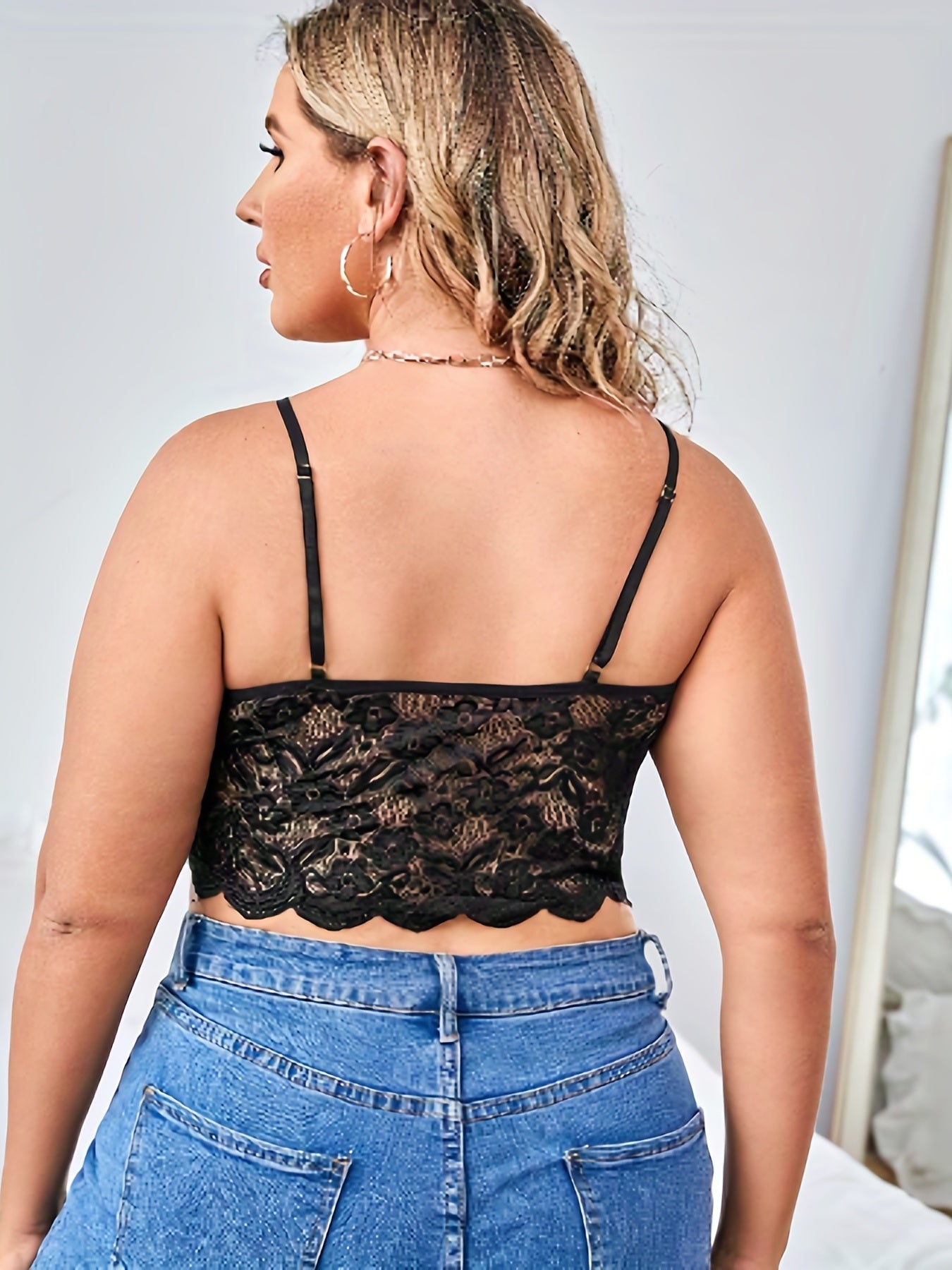 Frenchy Bra Women's Plus Floral Jacquard Longline High Stretch Bra