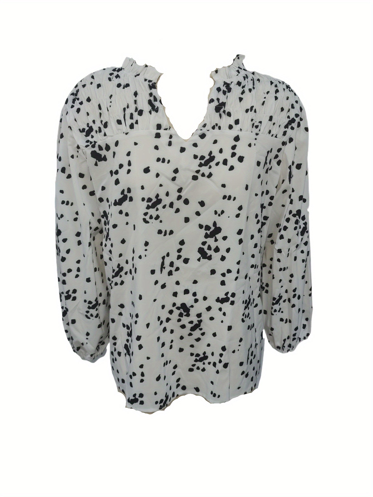  Dalmatian Print Lantern Sleeve Blouse
