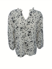  Dalmatian Print Lantern Sleeve Blouse