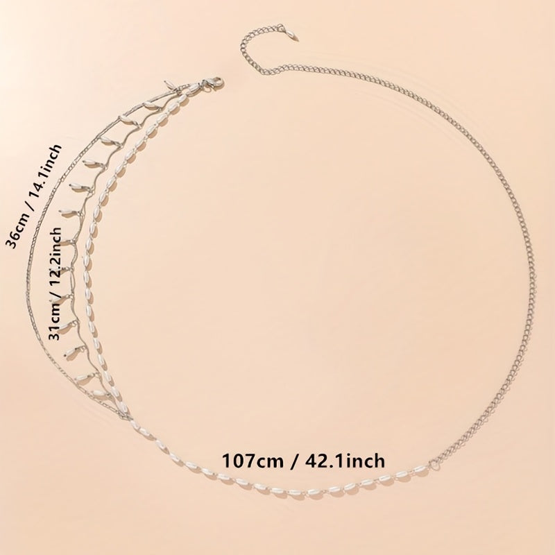 Faux Pearl Layered Waist Chain Pendant Tassel Metal Belt Dress Girdle