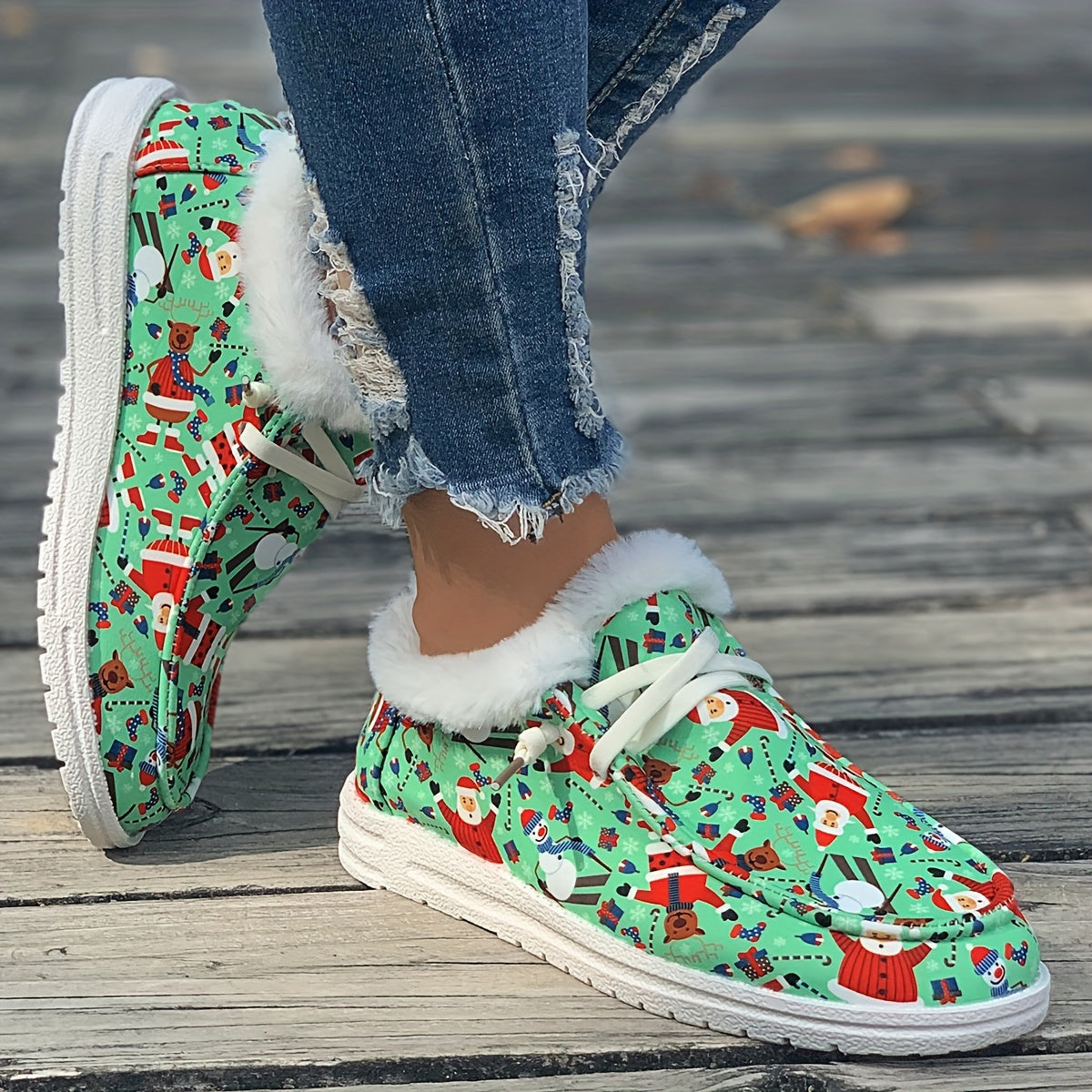 Women's Christmas Style Snow Boots Plush Inside Santa Claus Snowman