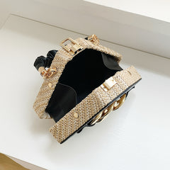 Straw Box Bag Chain Shoulder Top Handle Purse