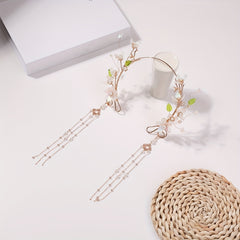 Flower Leaf Headband Beaded Chain Tassel Chinese Style Head Hoop Metal Hair Band