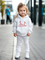 Girls Boys 2pcs Christmas Hooded Pullover Pants Set for Sports Spring Fall