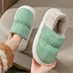Women's Plush Lined Slippers Waterproof Colorblock Fuzzy Shoes