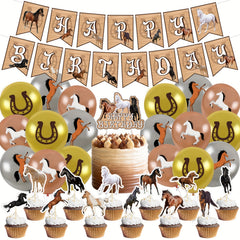 Horse Birthday Party Decoration Set with Balloons, Centerpieces & Tablecloth