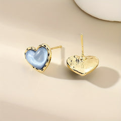 Heart Shape Stud Earrings Synthetic Gems Minimalist Style 14K Plated Gift