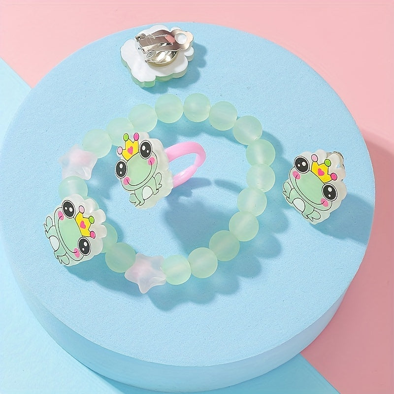 Frog Hair Clip Jelly Bracelet Hair Tie Ring Baby Girls Set