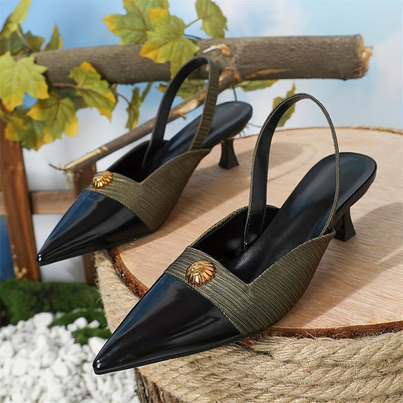 Women's Slingback Kitten Heels Pointed Toe Colorblock Slip On Low Heels