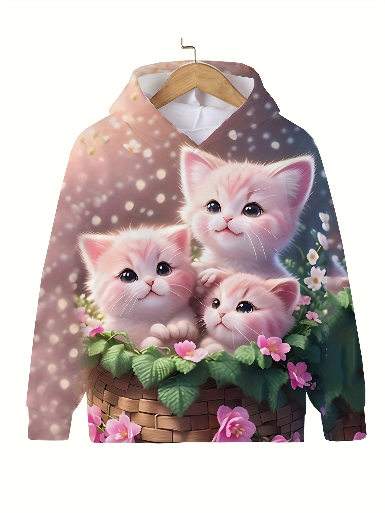 Adorable Kitten Long Sleeve Hoodie Girls Pullover Sweatshirt
