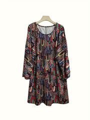  Boho Dress Women's Plus Allover Paisley Print Long Sleeve Dress