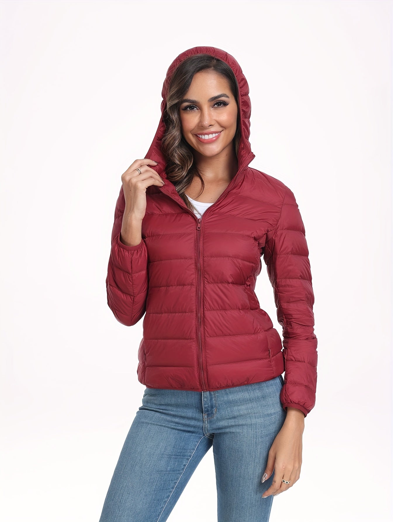 Women's Sports Hooded Puffer Jacket Solid Causal Down Long Sleeve