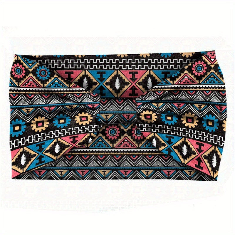 Boho Style Printed Elastic Knotted Headband Wide Brim Hairband