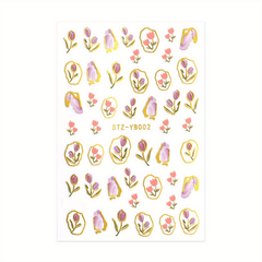 1pc DIY Nail Art Sticker Tulip Embossed Floral Adhesive Nail Sticker