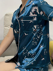 Floral Print Pajama Set Short Sleeve Top & Shorts Women's Sleepwear